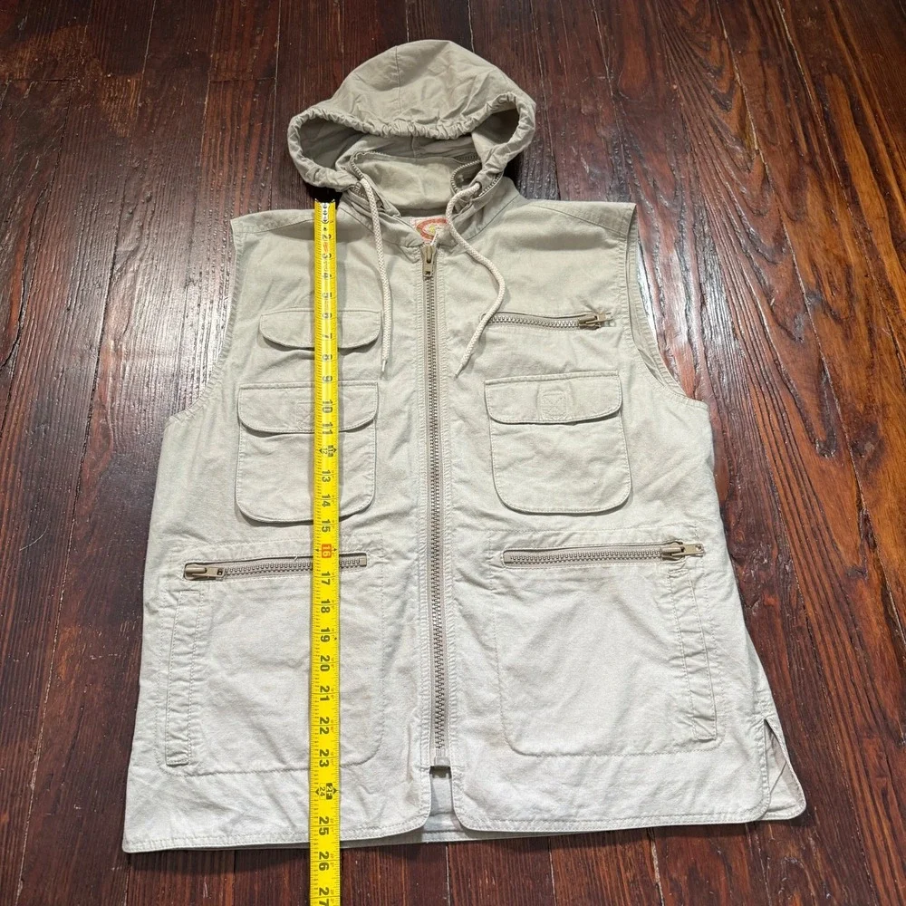 VTG Banana Republic Safari Vest Mens Medium Khaki‎ Hooded Utility 80s 90s